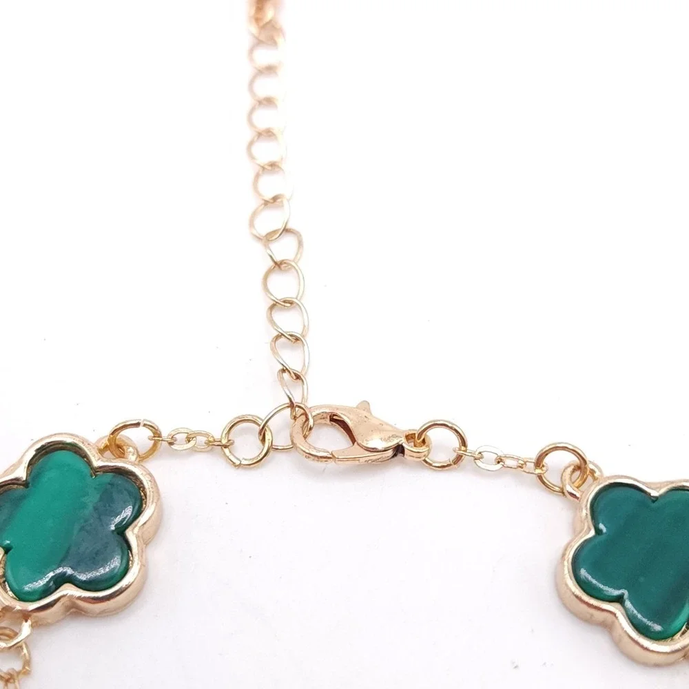 Gold Green Clover Link Bracelet